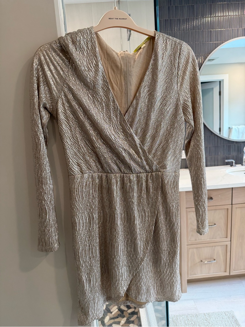 Gianni Bini Metallic Taupe Wrap-Style Midi Dress